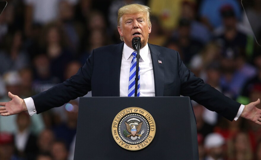 President Donald Trump speaks at a campaign rally in West Virginia earlier this month.