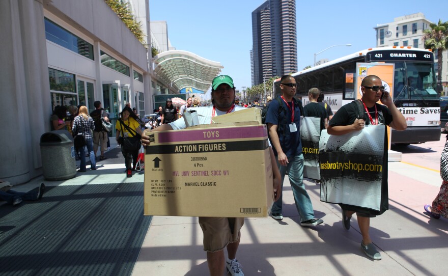 A large box of Marvel action figures arrives at Comic-Con, International.