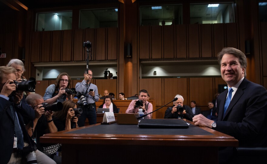 Judge Brett Kavanaugh arrives to testify during the second day of his Supreme Court confirmation hearings on Wednesday.