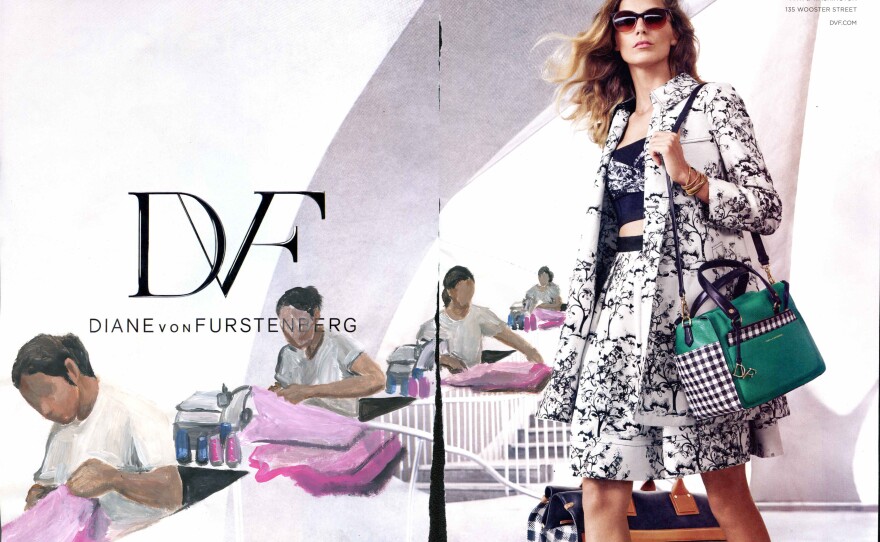 Gomez takes ads for luxury products and imagines the individuals who make them possible. Above, his 2015 work, <em>DVF.</em>