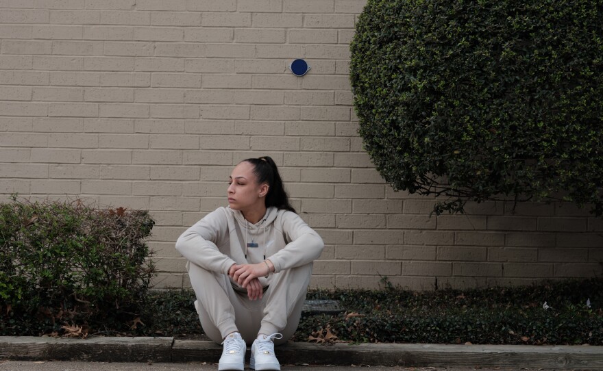 Allyssa Lewis outside her home in Richardson, Texas, on April 4, 2022.