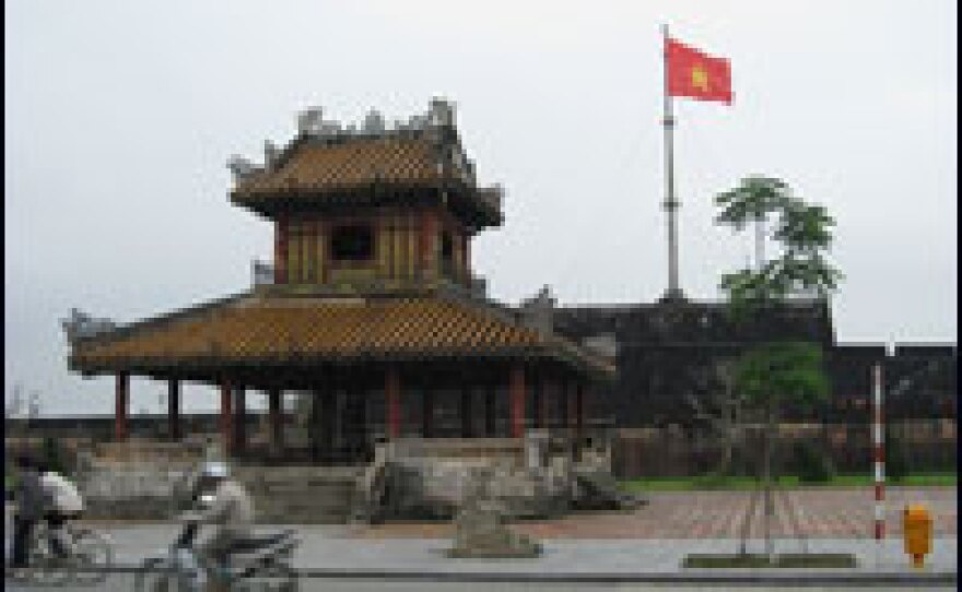 The Citadel in Hue flies the Vietnamese flag.