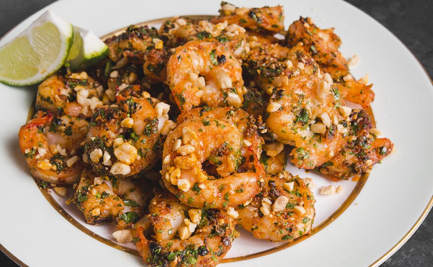 Pan-Seared Shrimp with Peanuts, Black Pepper, and Lime