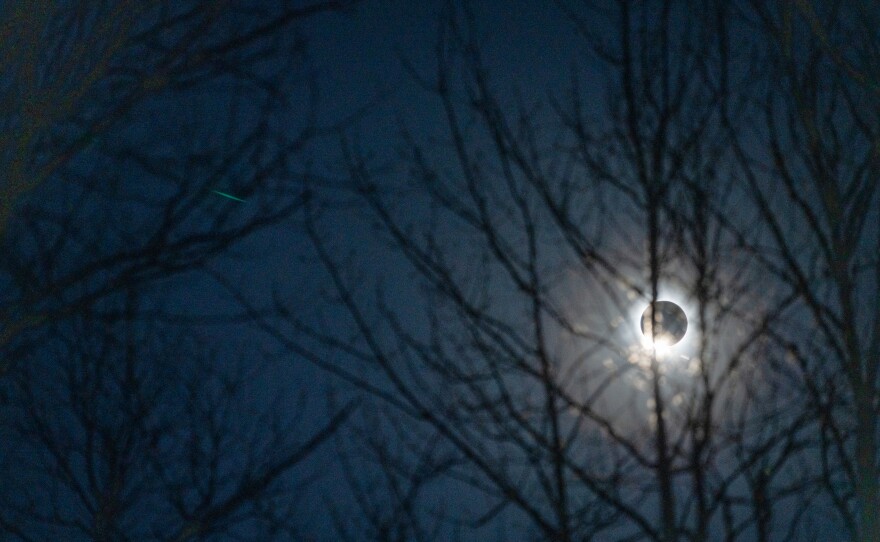 The eclipse at totality in Oquossoc village in Rangeley, Maine.