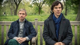 Martin Freeman as John Watson and Benedict Cumberbatch as Sherlock Holmes.