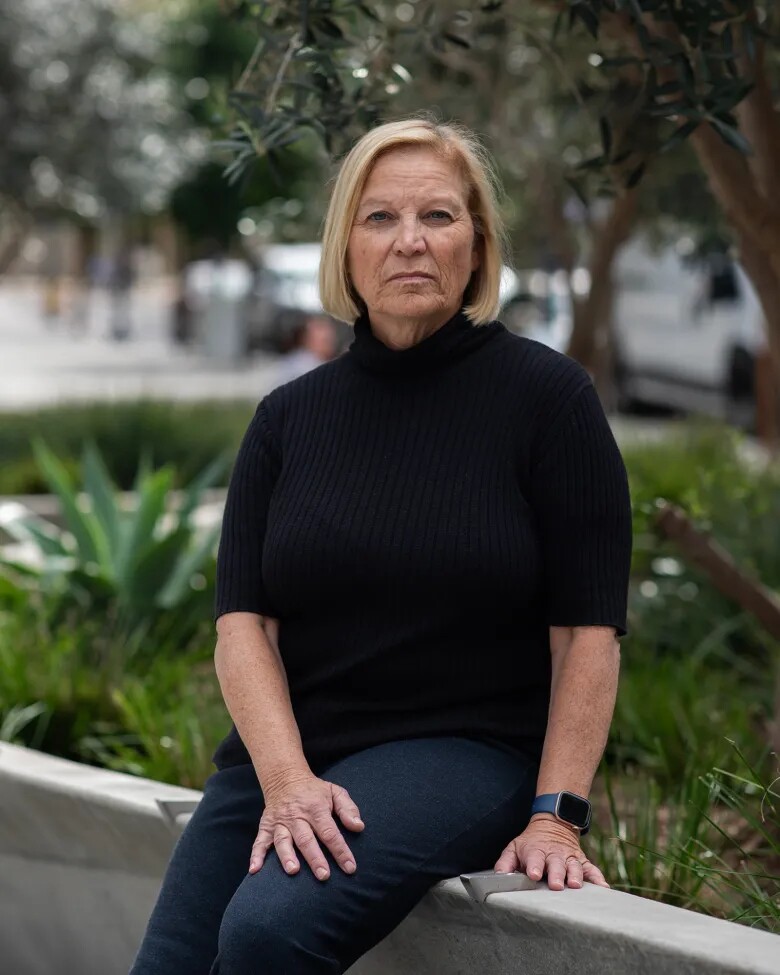 June Dudas sits outside the San Diego Superior Court in San Diego on Nov. 17, 2025. Dudas delivered a victim statement on behalf of her aunt at the sentencing hearing of her cousin Edward, whom the family twice sought to enroll in the CARE Court program but were denied.