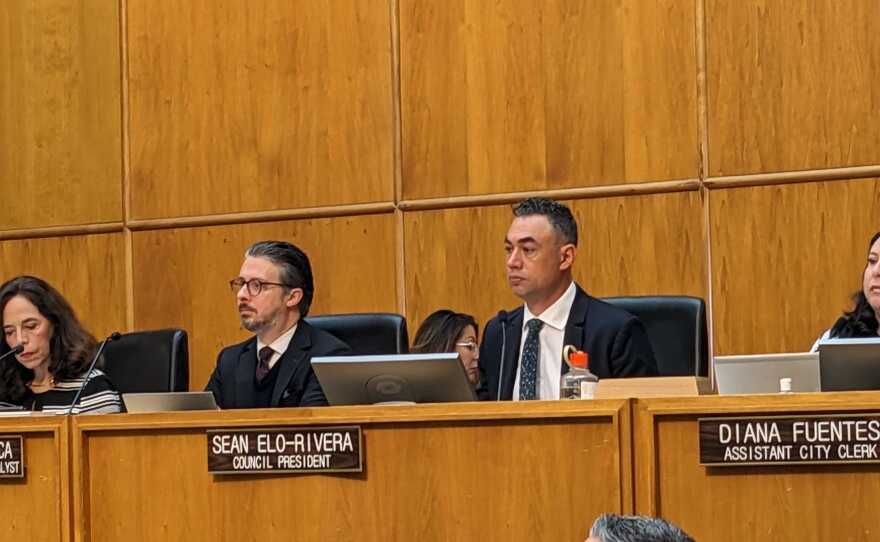 San Diego City Council president Sean Elo-Rivera (center right) listens during a meeting. San Diego, Calif. Jan. 24, 2023.