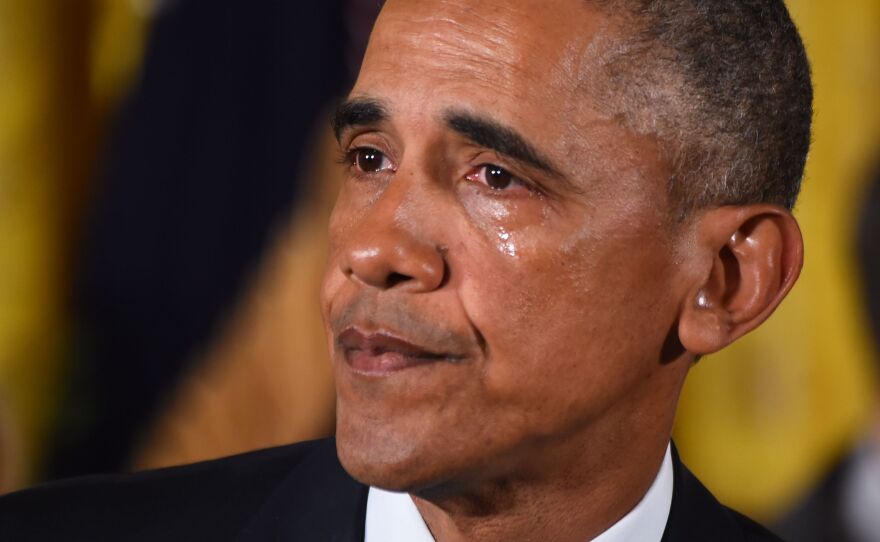 US President Barack Obama gets emotional as he delivers a statement on executive actions to reduce gun violence on January 5, 2016 at the White House in Washington, DC.