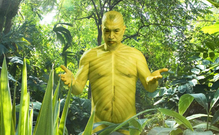 Fred Ho says he poses like this for press photos — painted bright colors and buck naked — because he's trying to break the stereotype that Asian American men aren't strong.