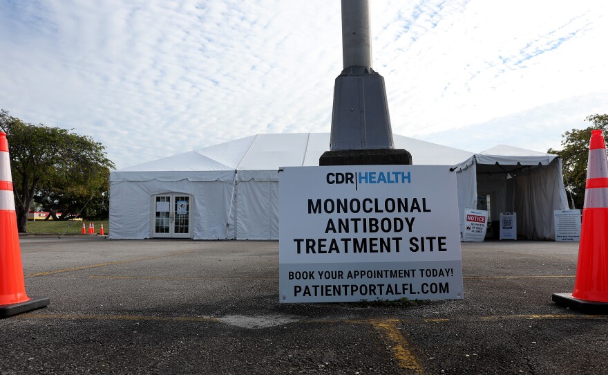 A monoclonal treatment site in Miami is closed on Tuesday after the Food and Drug Administration curbed use of some treatments.