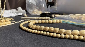 An ivory necklace turned over to federal officials at the "Toss the Tusk" event at the San Diego Zoo Safari Park on Mart. 3, 2023.