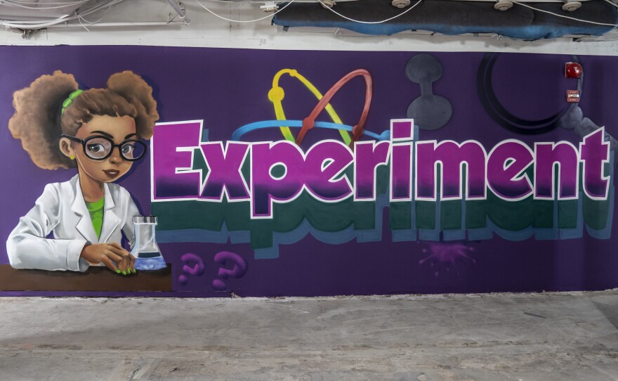 A mural at the first National STEM Festival held in Washington, D.C., this month shows the purpose of the gathering. High school students from around the country were celebrated for winning a science challenge.