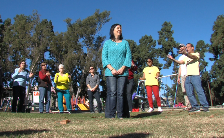 Jesalyn Eatchel at the Balboa Park laughter yoga class.