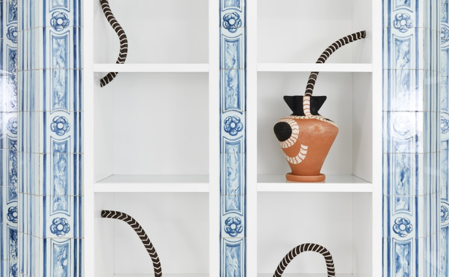 Artist-in-residence Cammie Staros presents an online exhibition at the Lux Art Institute, open now. Her work, pictured, pairs a Greco-Roman influence with industrial materials.