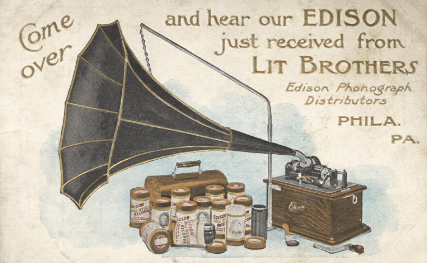 An advertisement for Edison's phonograph circa 1900.