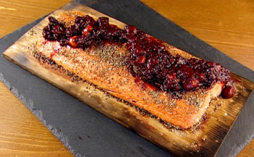 Cedar-planked wild salmon with a juniper and wild berry glaze.