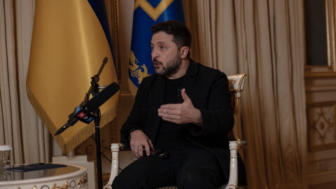 Ukrainian President Volodymyr Zelenskyy speaks with NPR in Kyiv, Ukraine, on Tuesday.