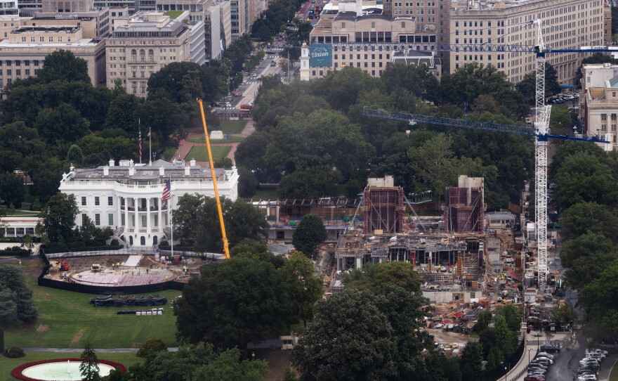 Construction has continued on the White House ballroom all summer, as seen on Wednesday.