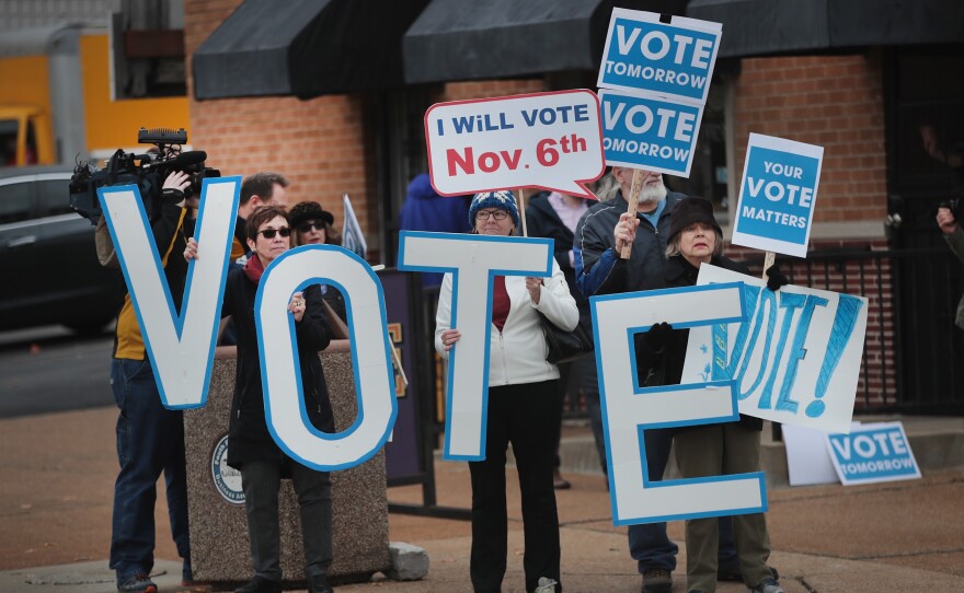 Supporters of Missouri Democratic Sen. Claire McCaskill wait for her to arrive at a campaign stop in St. Louis on Monday.