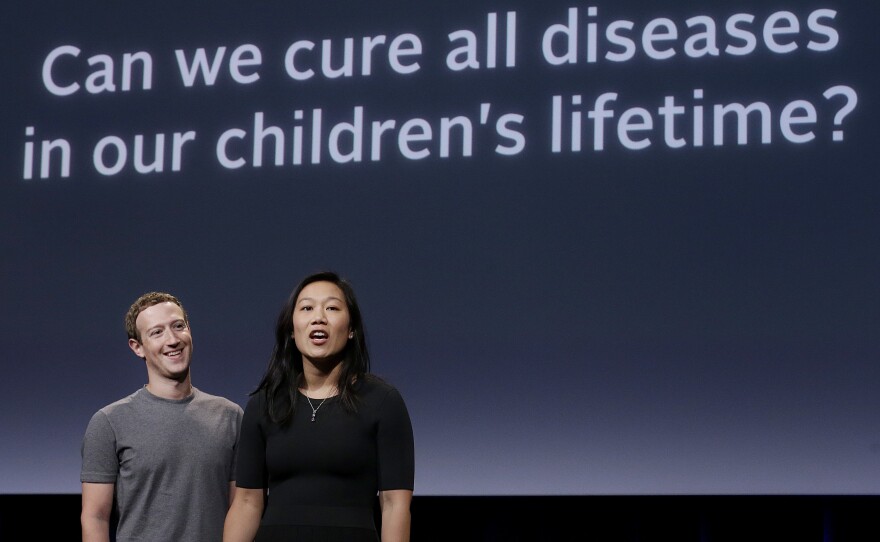 Facebook CEO Mark Zuckerberg and his wife, Priscilla Chan, rehearse for a speech in San Francisco.