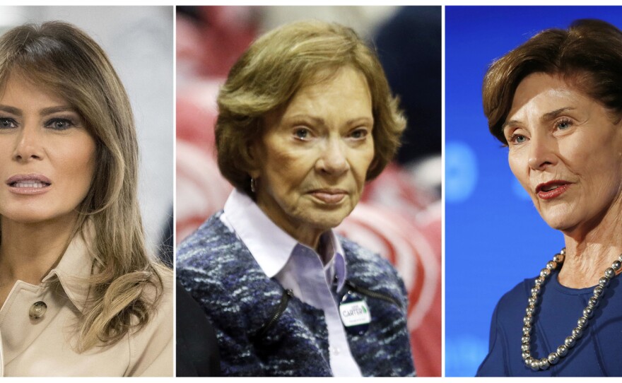 Hillary Clinton (from left), Michelle Obama, Melania Trump, Rosalynn Carter and Laura Bush all have expressed their concern about migrant children being torn from parents at the Mexico border.