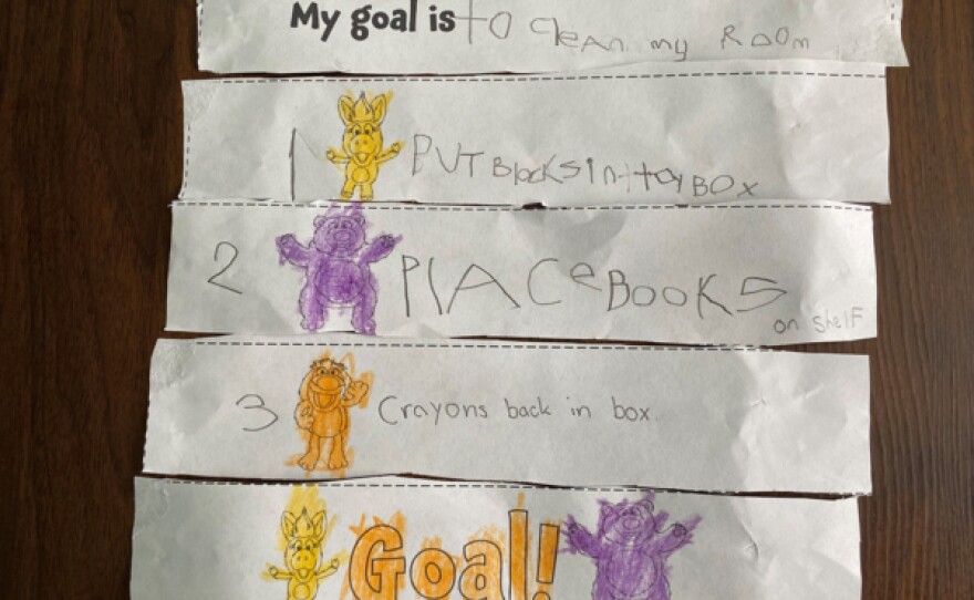 Strips of paper with written goals are shown in this undated photo.