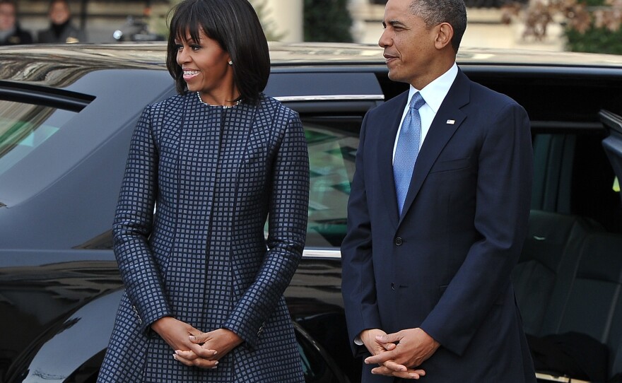 President Obama and first lady Michelle Obama outside St. John's Episcopal Church in Washington, D.C., this morning.