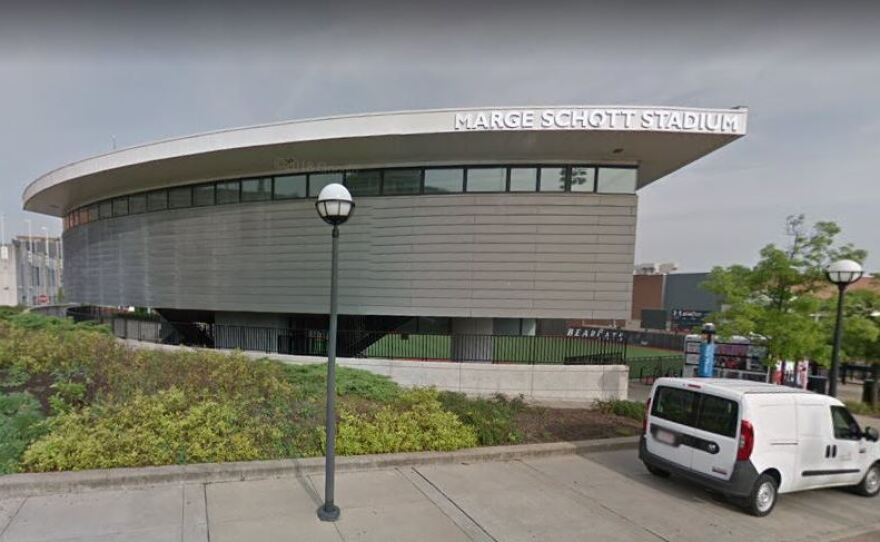 Marge Schott Stadium, on the University of Cincinnati campus, is shown in this Google Street View image in 2018.