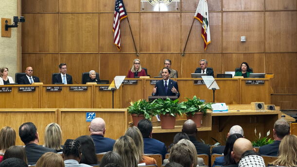 San Diego Mayor Todd Gloria deliver's the State of the City Address in Council Chambers on Jan. 15, 2026.