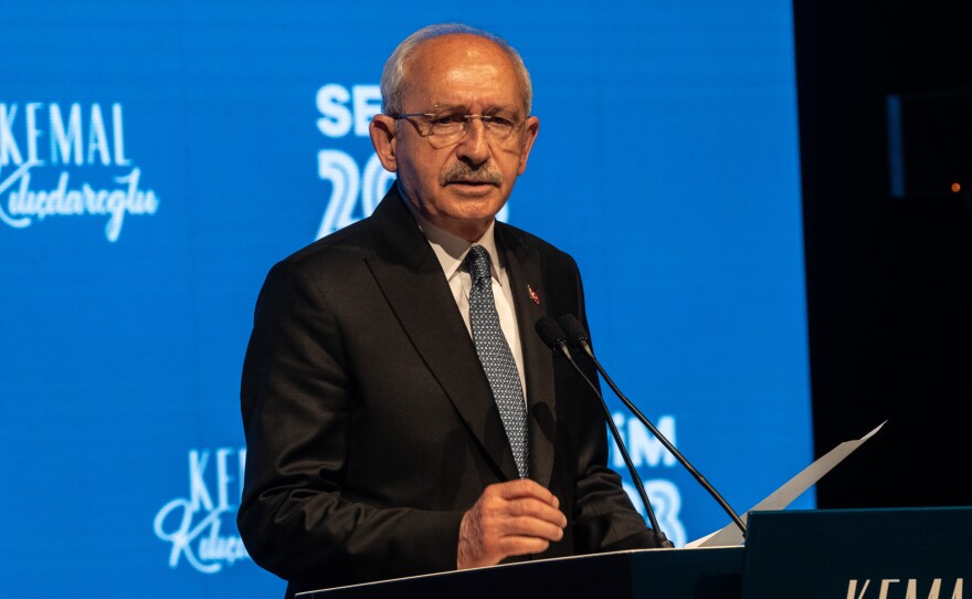 Presidential candidate of the main opposition alliance Kemal Kilicdaroglu speaks to the media at the Republican People's Party headquarters on Monday in Ankara, Turkey.