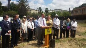 Mayor Kevin Faulconer announces revisions to his 2015 budget at Wightman Street Neighborhood Park, May 20, 2014. 