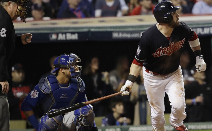 The Cleveland Indians' Jason Kipnis hits a home run during the fifth inning of Game 6 of the World Series.