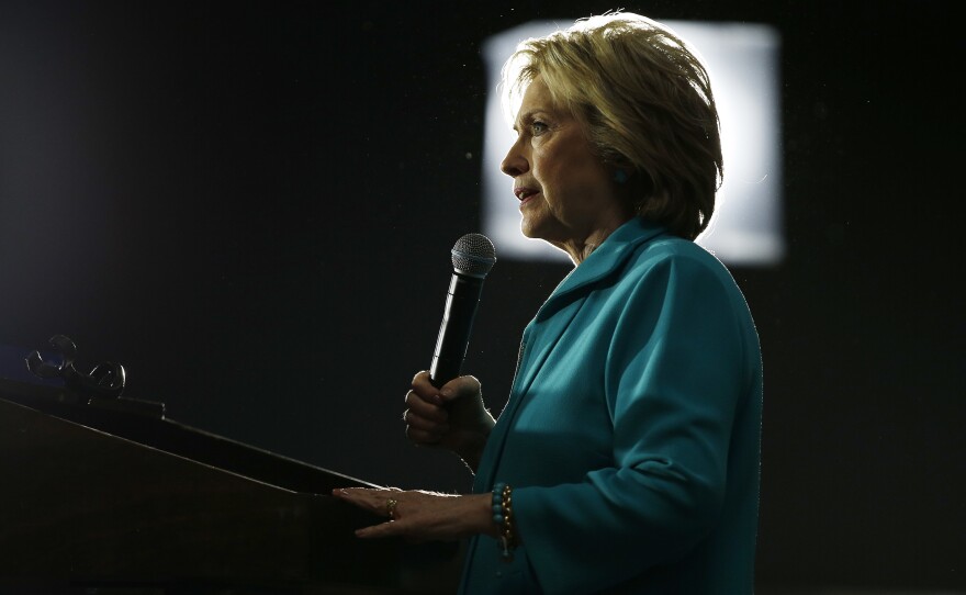 Democratic presidential candidate Hillary Clinton speaks at an International Brotherhood of Electrical Workers training center on Tuesday in Commerce, Calif.
