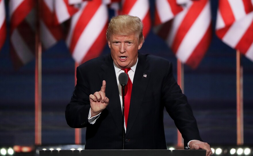 Donald Trump delivers a speech during the final day of the Republican National Convention on July 21 in Cleveland. The convention was rocky when Sen. Ted Cruz was refusing to endorse him and Ohio Gov. John Kasich was boycotting the proceedings.