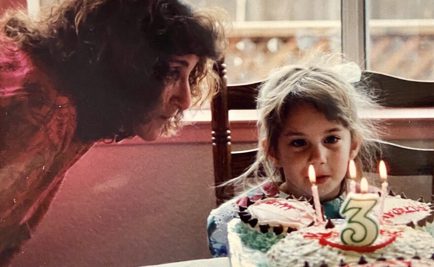 Lauren and her mom celebrating Lauren's third birthday, in December 1990.