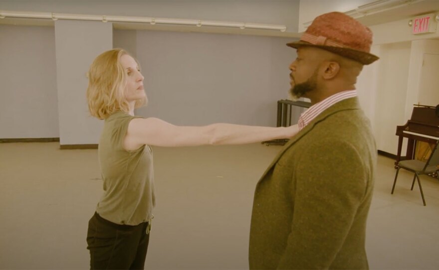 Dancer Wendy Whelan and spoken word artist Marc Bamuthi Joseph are shown rehearsing "The Carnival of the Animals" in an undated video still.