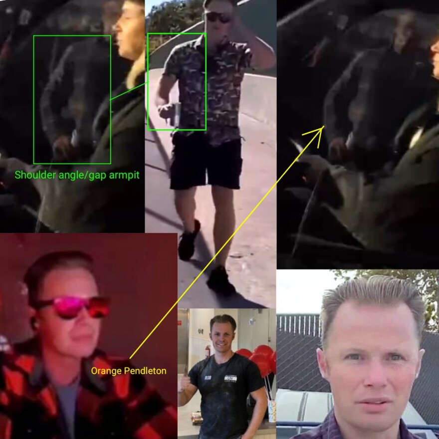 A collage shows how citizen sleuths compared a video from the antisemitic broadcast in Amsterdam with online footage of Robert Wilson, including a recording captured by CBS8 outside a San Diego County courthouse.