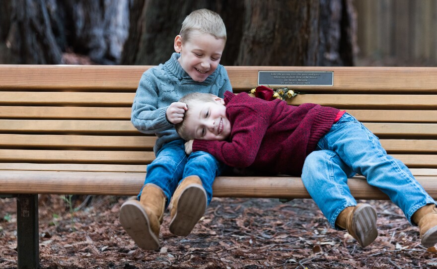 Seven-year-old Carson Miller (left), and his brother, 5-year-old Chase Miller (right), both have a degenerative brain disease called MEPAN syndrome. There are only 13 people in the world who have it.