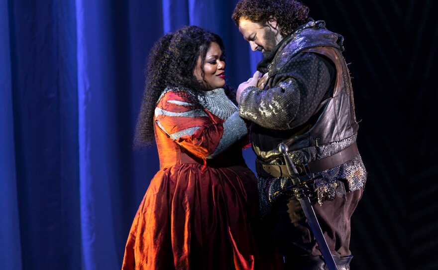Latonia Moore performs as Leonora with Gwyn Hughes Jones as Manrico in Washington National Opera's production of Verdi's "Il Trovatore"