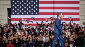 Gov. Gavin Newsom leaves the stage after addressing attendees at his inauguration for a second term at the Plaza de California in Sacramento on Jan. 6, 2023.