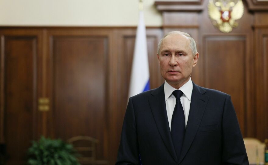 Russia's President Vladimir Putin addresses the nation in Moscow on June 26.