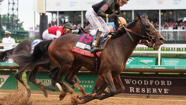 Golden Tempo (19) ridden by Jose L. Ortiz wins the 152nd running of the Kentucky Derby horse race at Churchill Downs, Saturday, May 2, 2026, in Louisville, Ky.