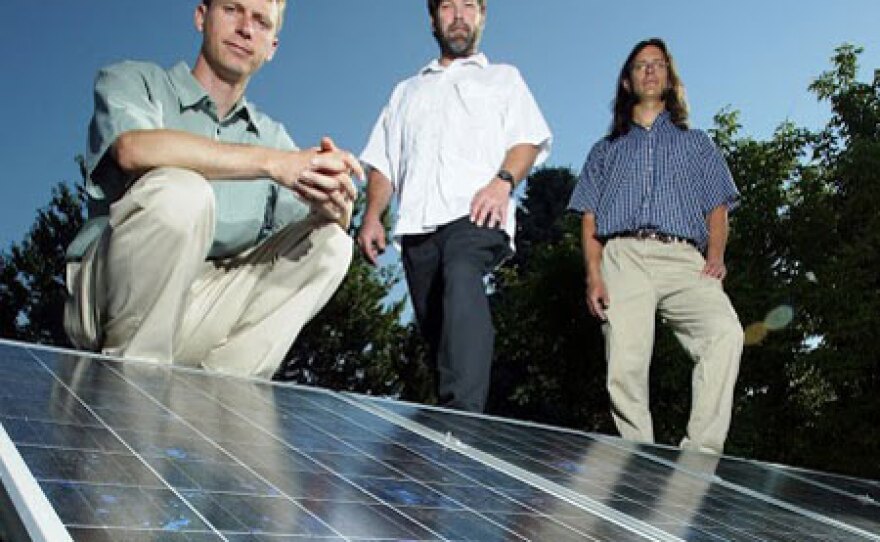 Colorado-based Namasté Solar co-founders in 2005. They started this award-winning cooperative with democratic decision-making and an entrepreneurial emphasis. From left: Blake Jones, Ray Tuomey, Wes Kennedy.