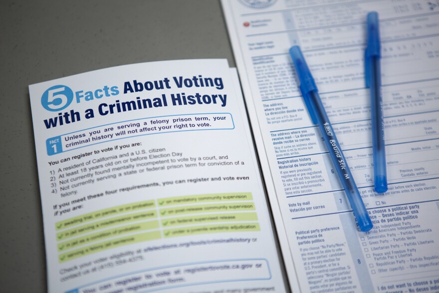 A flier made by the San Francisco Sheriff’s Office Prisoner Legal Services to inform people who are incarcerated about their voting rights. San Bruno on Sept. 11, 2024.