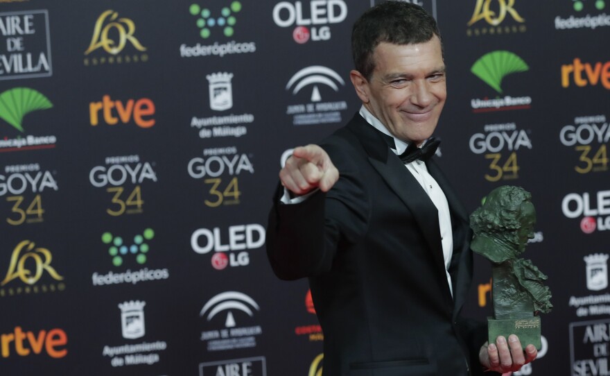 Spanish actor Antonio Banderas is photographed after winning the best leading actor award for Pain and Glory at the Spanish Film Academy's Goya Awards in Málaga, Spain, on Jan. 26.