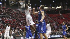 San Diego State forward Winston Shepard goes in for dunk against IPFW during the second half of a NIT opening-round NCAA college basketball game Tuesday in San Diego, March 15, 2016. 