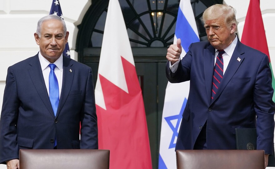 Former President Donald Trump and former Israeli Prime Minister Benjamin Netanyahu at a signing ceremony for the Abraham Accords on Sept. 15, 2020.