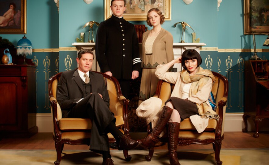 Detective Inspector Jack Robinson (Nathan Page), Hugh Collins (Hugo Johnstone-Burt), Dorothy "Dot" Williams (Ashleigh Cummings) and Miss Phryne Fisher (Essie Davis).