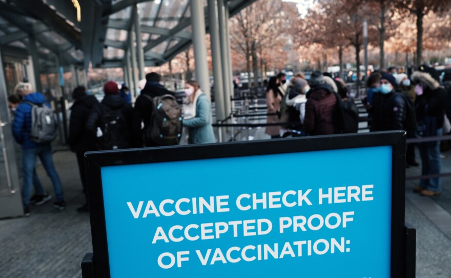 Some Republicans believe that vaccine mandates, such as this New York City requirement to enter museums and other public places, will be a potent political issue in 2022.