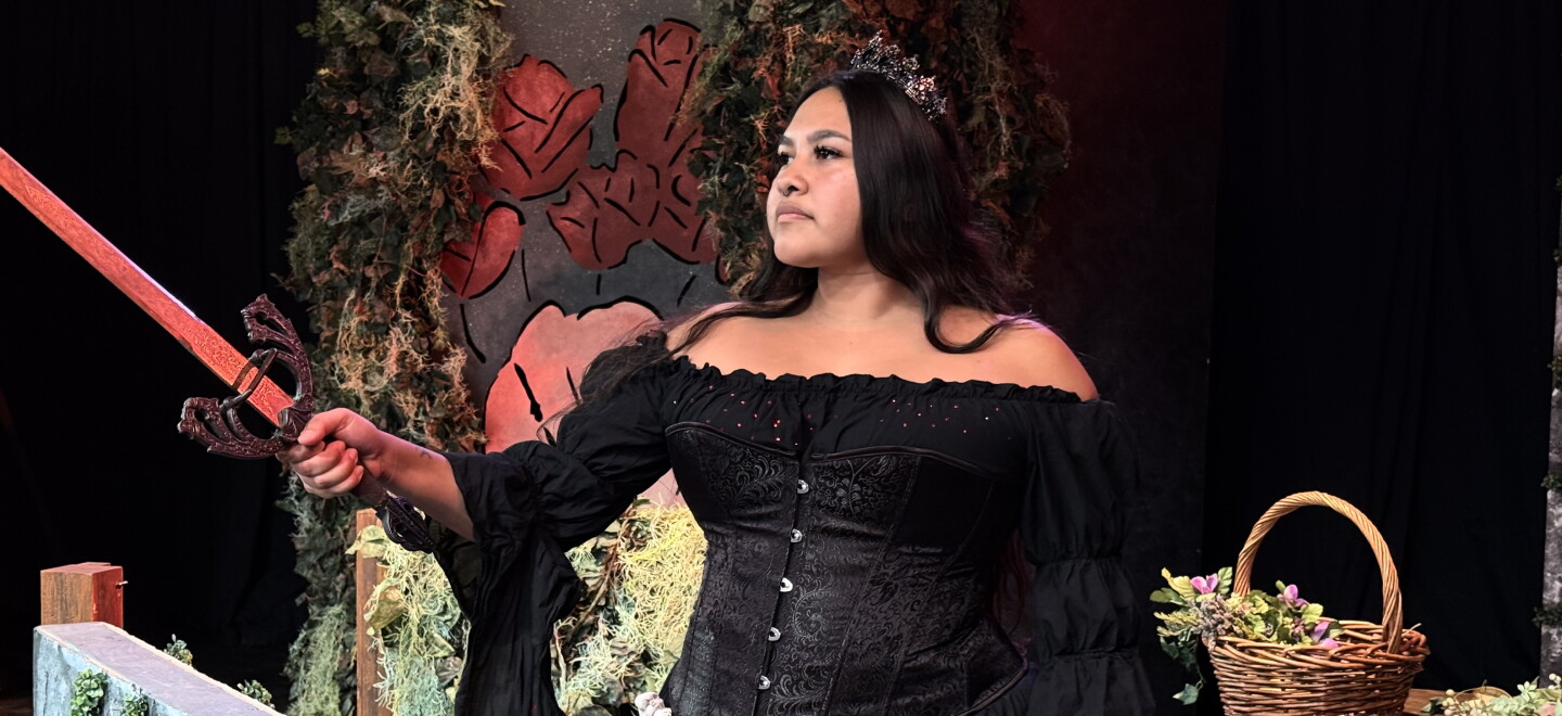 Delia Mejia as The Princess in Riot Production's "The Fairy Tale Monologues." (2026)